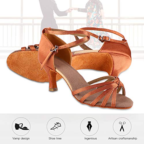 RiToEasysports Latin Dance Shoes, Soft Comfortable Ballroom Dance Shoes Non Slip Women Salsa Latin Dancing Practice with 7cm Heel (393