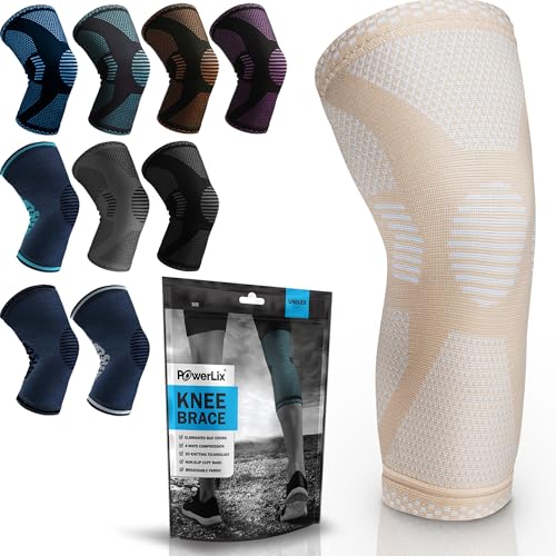Image of POWERLIX Knee Compression Support Sleeve - Best Knee Brace for Men & Women | Best Knee Brace for Men & Women, support for Running, Basketball, Weightlifting, Gym, Workout, Sports