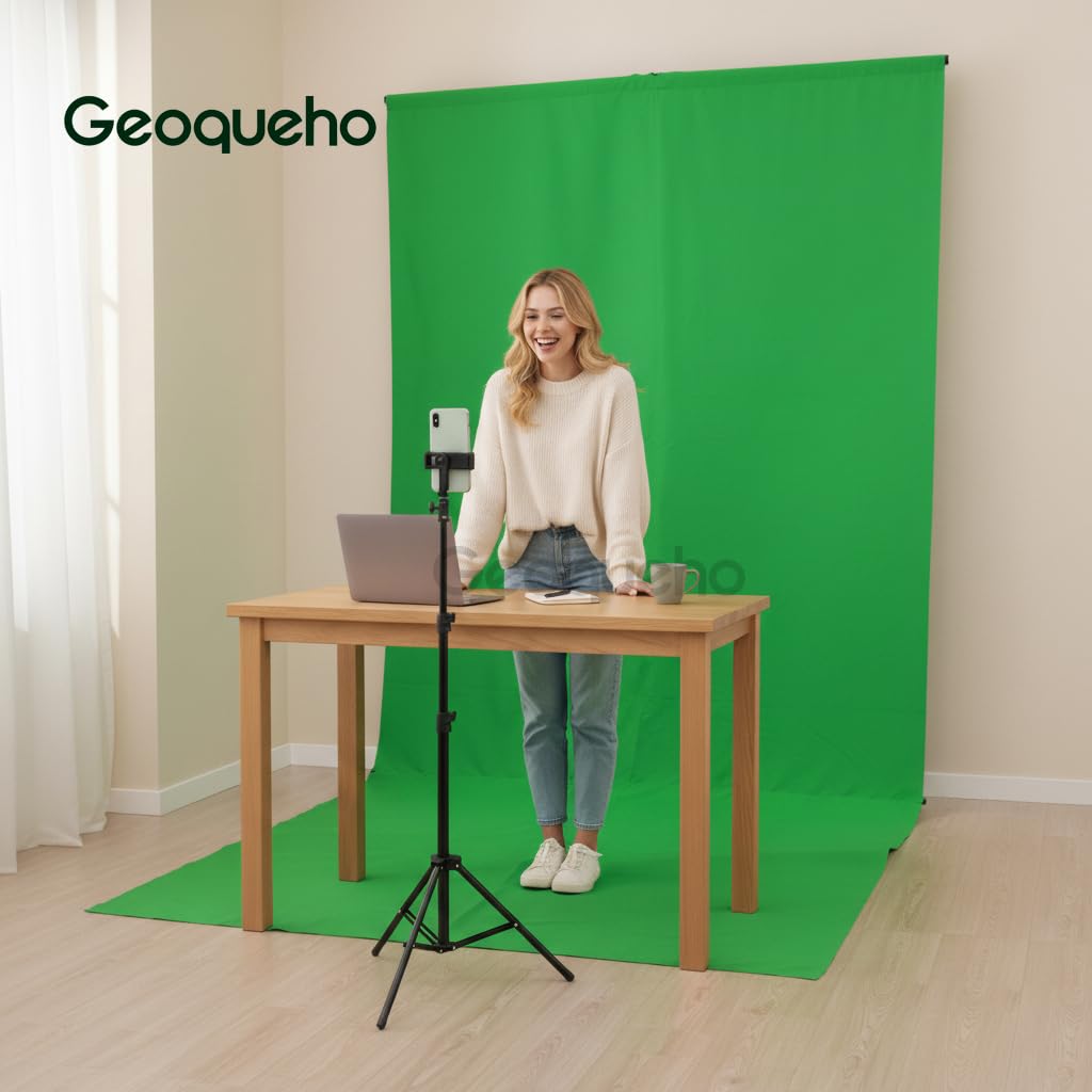 Zielony Ekran Tło do Zdjęć i Wideo ze Stojakiem 3.5x1.5m – Bez Zagnieceń, Przenośny Zestaw Chromakey do Streamingu, Gaming, YouTube, Zoom, Nagrywania, Fotografii (150x350cm)