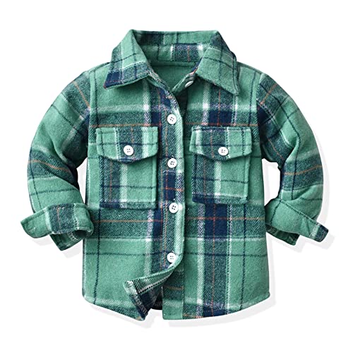 Toddler Kids Flannel Shirt Jacket Plaid Long Sleeve Lapel Button Down Shacket Boys Girls Fall Winter Coats