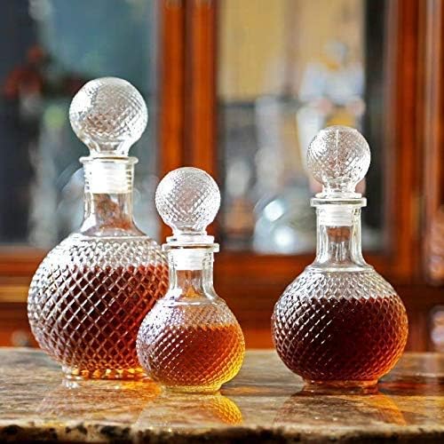 ROSEFINCH Decanter Clear Glass European Style Set of 1, 1000 ml Round Decanter for Liquor, Whisky, Vodka, Scotch, Wine, Beer, Milk, Juice, Water, Tea with Square Lid Square Whiskey Decanter 4
