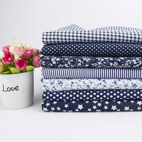 Image of Cotton Fabric DIY Making Supplies Quilting Patchwork Fabric Fat Quarter Bundles DIY for Quilting Cotton Patchwork Cushions (Navy Blue, 20 inch x 40 inch)