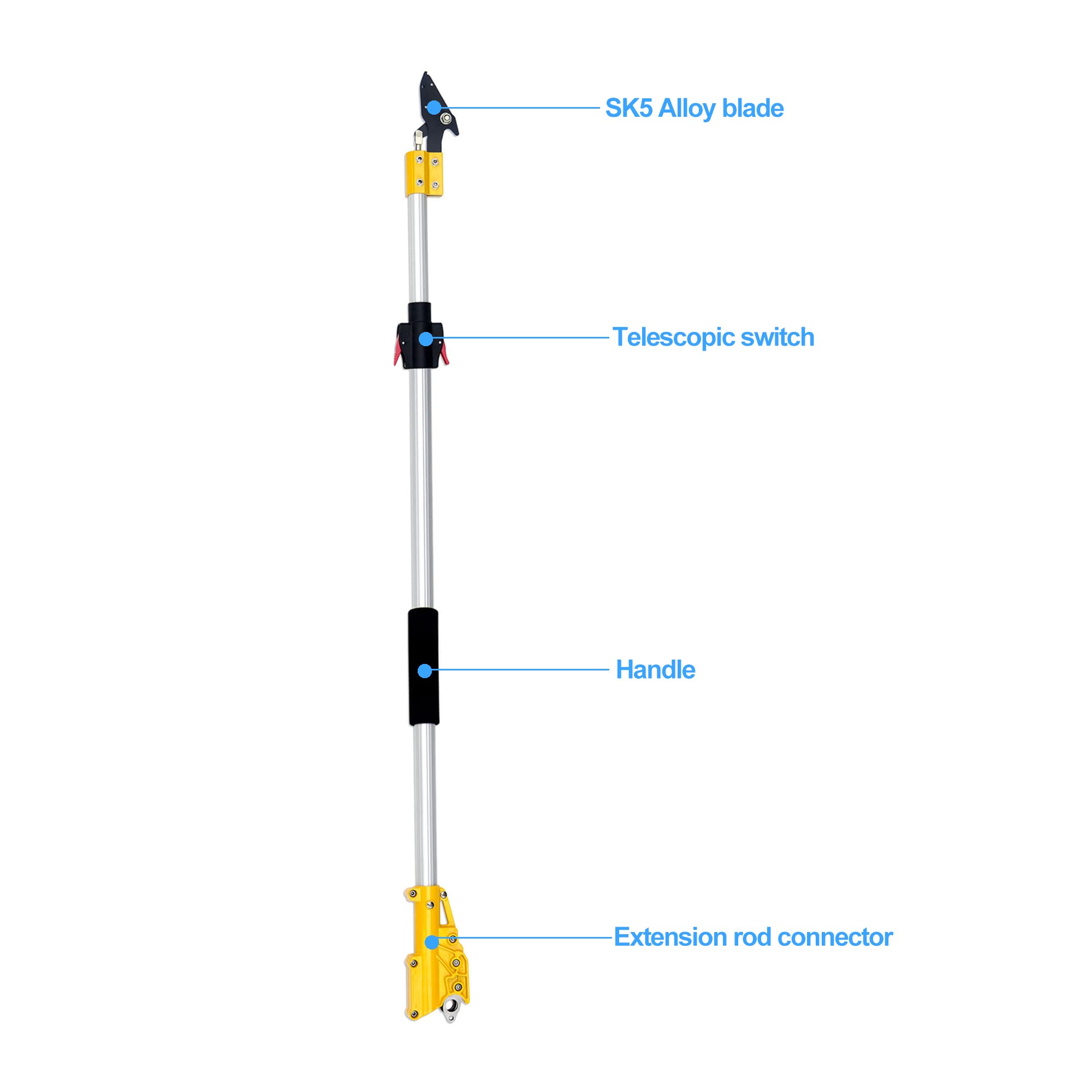 LekLai Herramienta Recolectora de Frutas, Podadora de Poste Telescópica, Cortador de Ramas de Árbol de Largo Alcance Extensible de 1,8-2,83 M, Apertura Máxima de 60 Mm/Teles Rod-A-1.65-2.3M