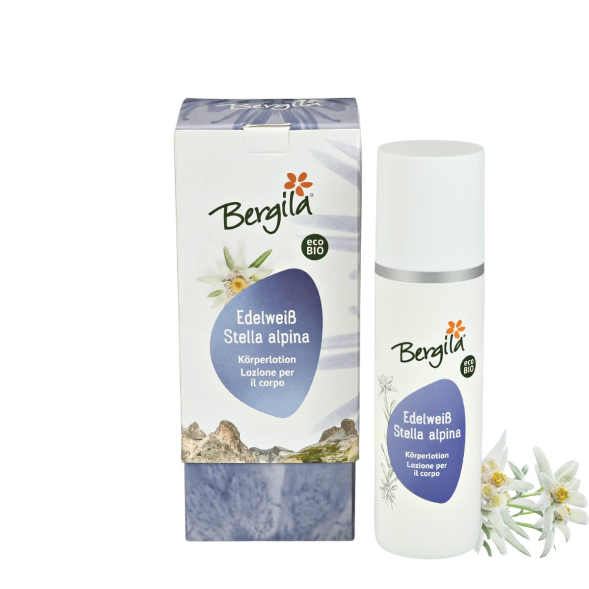 Bergila Lozione per il corpo alla stella alpina 200 ml ECOBIO - 100% naturale di materia prima biologica - qualità controllata e certificata