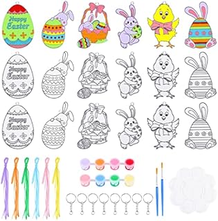 ADXCO 18 Pieces Easter Suncatchers Craft Kit DIY Easter Window Paint Art Kit Easter Sun Catchers Ornaments in 6 Designs with Ribbons Color Pigment and Key Rings for Party Favors