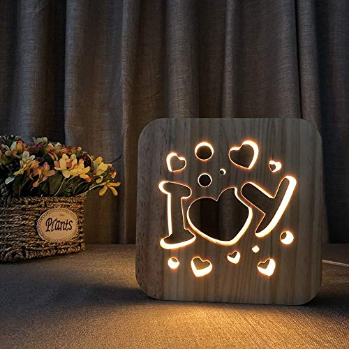 Lampe en bois LED YH Je t'aime veilleuse 3D créative pour décoration de chambre