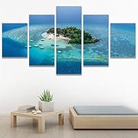 SIGNWIN 5 Panel Canvas Wall Art Modern Art Beach Dramatic Island Landscape Multicolor Photography for Home Decorations Ready to Hang - 60