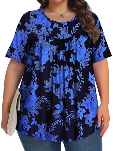 Image of Tencede Womens Plus Size Tops Tunic Short Sleeve Crew Neck Shirts Casual Soft Blouse 1X-5X