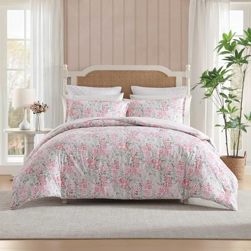 Image of Laura Ashley - Comforter Set, Soft & Breathable Bedding with Matching Sham, Romantic Floral Design (Heather Garden Pink, Twin)