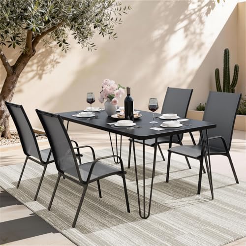Image of JEAREY Patio Dining Chairs Set of 4, Outdoor Stackable Dining Furniture Set, All Weather Dining Set for Lawn, Garden, Backyard, Poolside, Deep Gray