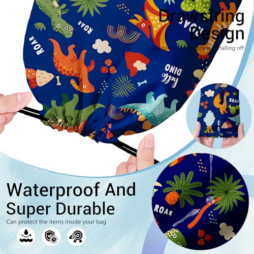Image of Cartoon Dinosaur Gymnastics Grip Bag Navy Blue Portable Drawstring Storage Pouch Bag Party Favor