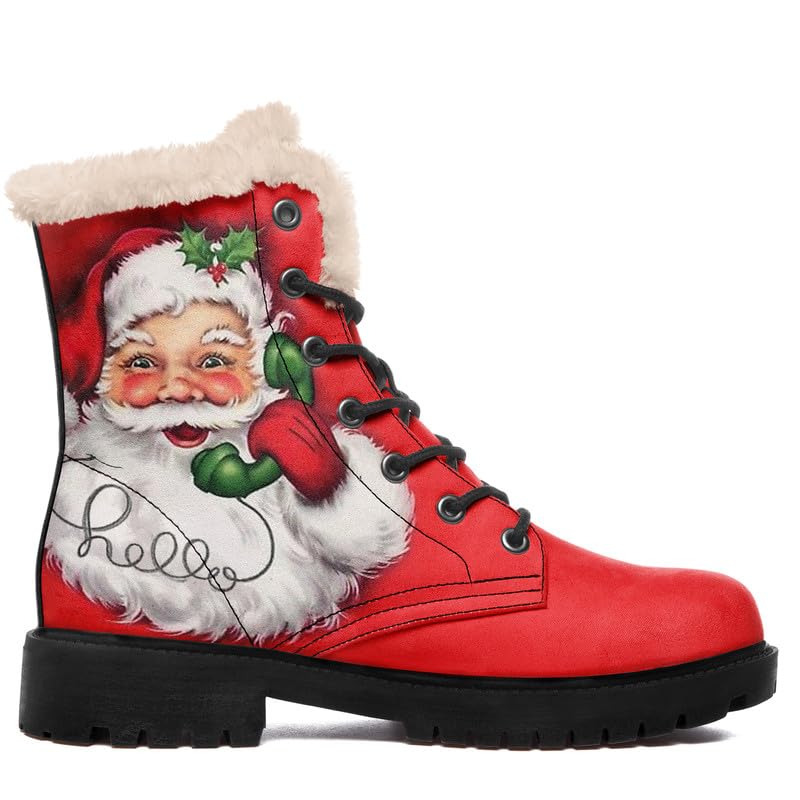 Womens Winter Boots,Custom Christmas Snow Boots Cute Santa Claus Print Fur Boots For Women Waterproof Slip On Warm Winter Snow Boots2