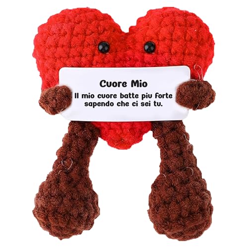 WELCOMAT Cuore Mio, Messaggio Romantico in Italiano, Mini Bambola, Idea Regalo per Anniversario, Mesiversario, Coppia, Amici, Coppia, Lavorata a Maglia Patata Positiva