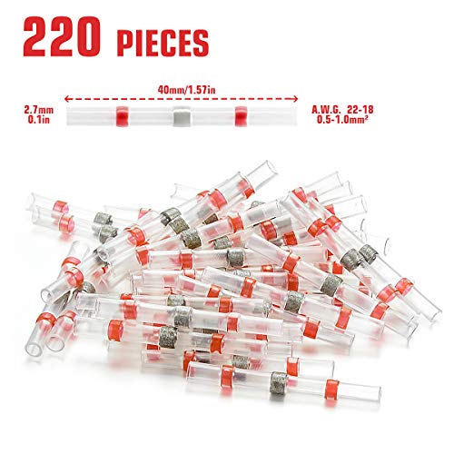 image for Qibaok 220 PCS Solder Seal Wire Connectors Heat Shrink Butt Connectors