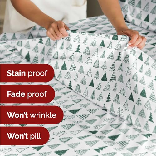 Twin Christmas Christmas Tree Sheet Set - Holiday Xmas Pattern Bedding Set - Deep Pockets - Snug Fit - 3 Piece - Wrinkle Free - Cooling Comfy Festive Winter Holiday Sheets for Women, Men, Kids & Teens