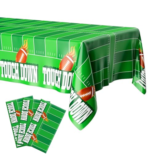 Image of Football Tablecloth, Superbowl Party Decorations 2026, Football Party Decorations, 3PCS 54 inchx108 inch Disposable Plastic Touchdown Table Cloth Table Cover Rectangular for Football Tailgate Party Supplies