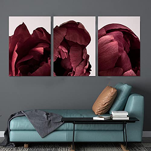 Peinture Big Red Rose affiche nordique moderne de luxe sur toile 70x100cm triptyque pour salon
