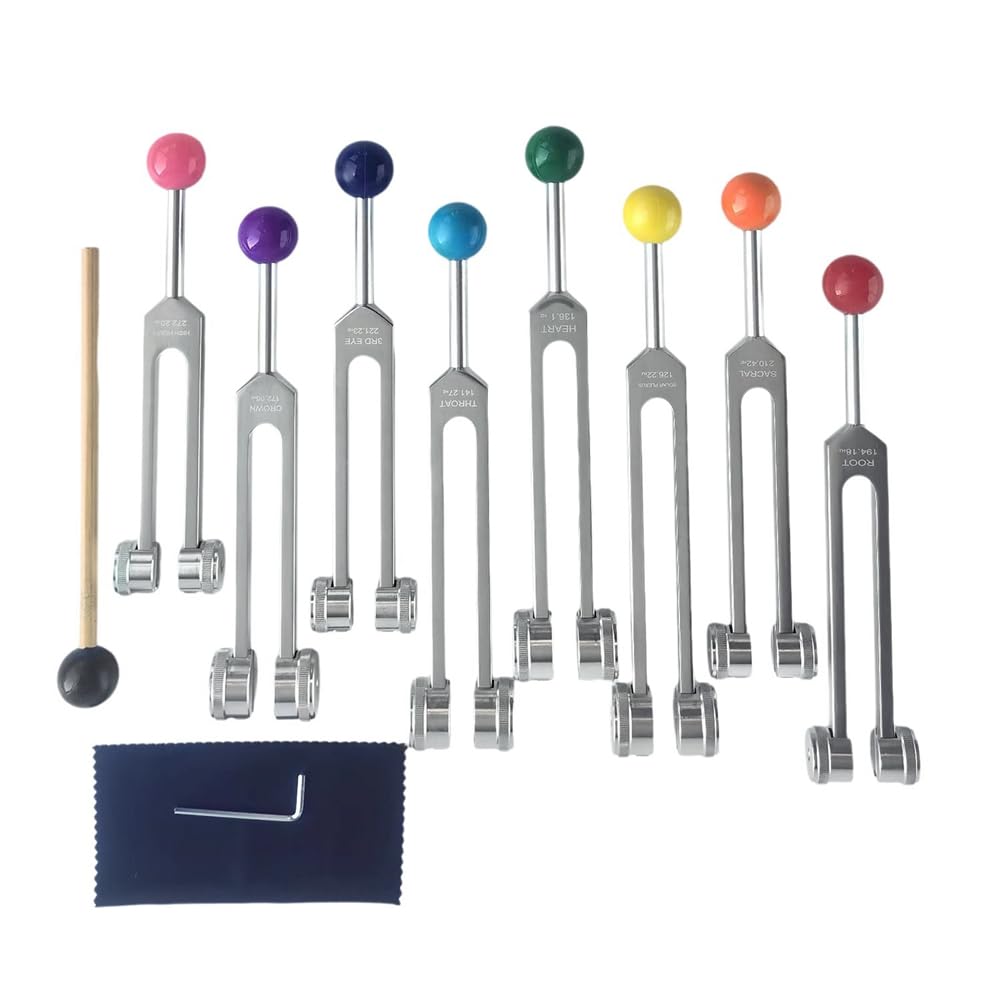 Chakra Stimmgabel Set Zur Heilung, Stimmgabel Therapie Stimmgabeln Neurologie mit Aktivator, Tuning Fork Medical Zur Yoga, Meditation, Klangtherapie, Weniger Stress und Entspannung