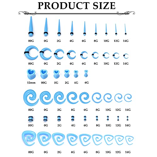 Ubjuliwa CR-PR17-102PCS-BLUE Ear Stretching Kit 14G-00G Ear Gauges Expander Set Acrylic Tapers Plugs Tunnels Horseshoes Taper Spiral Tapers Gauges For Ears Body Piercing Jewelry thumb #2