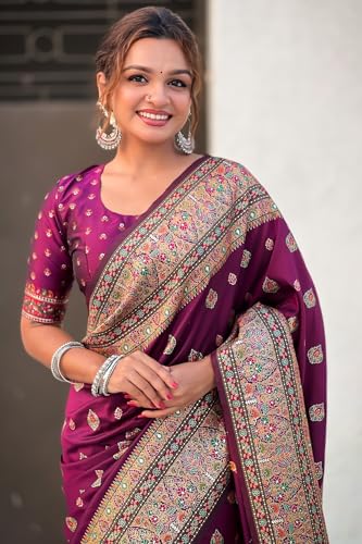 Image of SGF11 Women's Kanjivaram Pure Soft Silk Saree With Unstitched Blouse Piece