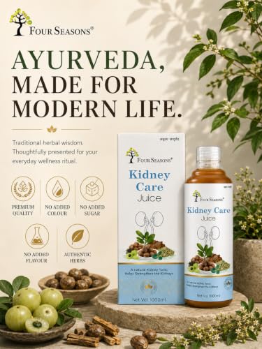 Image of Four Seasons Pure Ayurvedic Kidney Care & Detox Juice with Varun & Punarnava - Natural Urinary Tract Support & Kidney Stone Care Tonic - 100% Herbal & Sugar-Free (1L) PK 3