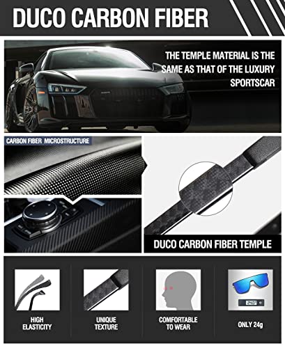 Image of DUCO Trendy Square Sunglasses for Men Women Flat Top Shield Shades Oversized Carbon Fiber Polarized Sun Glasses DC8209
