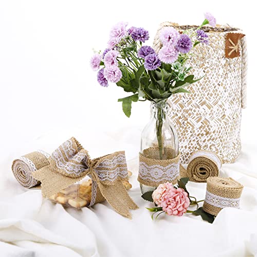 Vgoodall Jute Ribbon, 12Pcs Burlap Lace Ribbons Craft Ribbon 26 Yards For Crafts Gift Wrapping Rustic Decor #TOP3