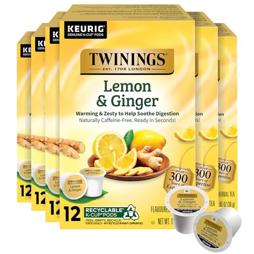 Twinings Lemon &amp; Ginger Herbal Tea K-Cups for Keurig, 12 CT Box (6 Pack)