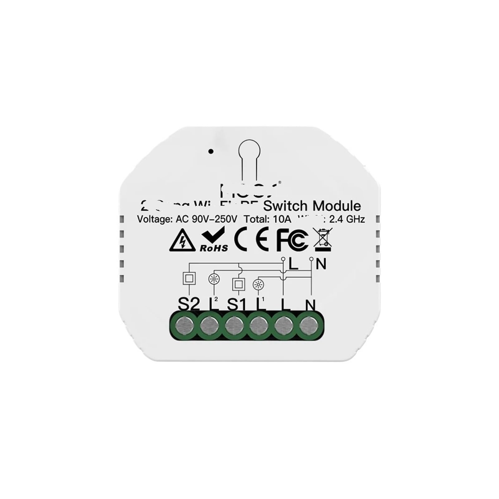 Módulo de interruptor inteligente de 2 canales con control led independiente para empotrar 2