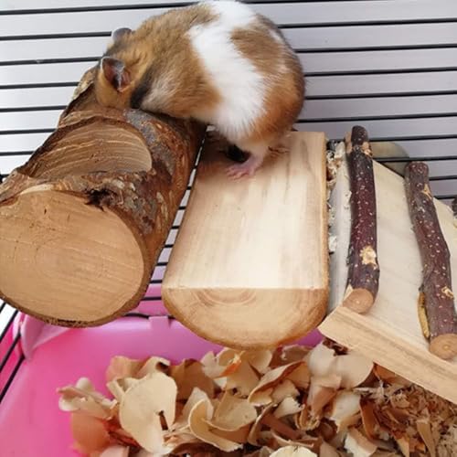 Image of 4 Pack Natural Wood Bird Perch Parrot Stand Branches Fork Toys,Pet Bird Cage Wooden Hanging Perch Platform Hammock Swing Toy for Small Parakeets,Budgies,Cockatiels,Conures,Finches