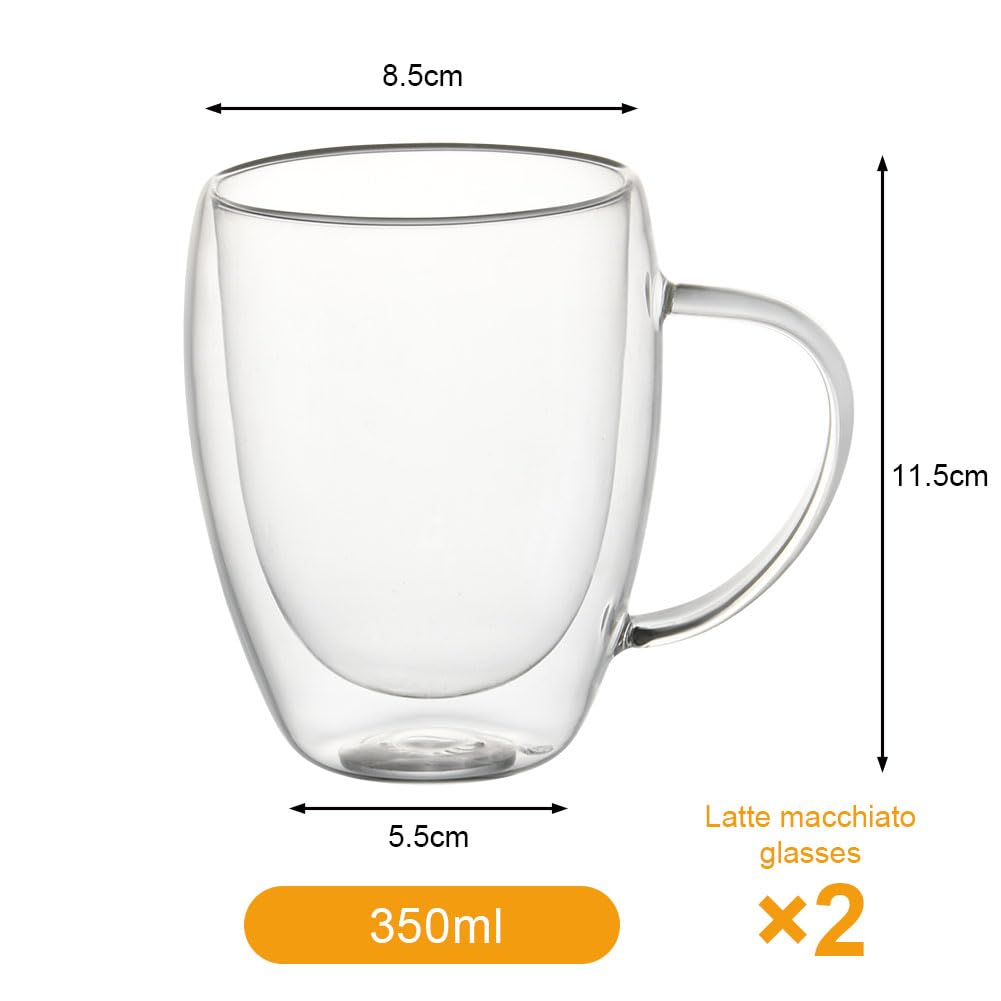 Set 4 Tazze In Vetro Borosilicato A Doppia Parete 250 Ml Con Manico - Bicchieri Per Cappuccino, Latte Macchiato, Tè E Birra - Isolanti Caldo/freddo