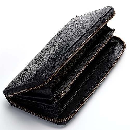 IJUN Handmade Vintage Long Wallet for Men - Full Grain Oil Vegetable Tanned Cowhide Leather (Black)2