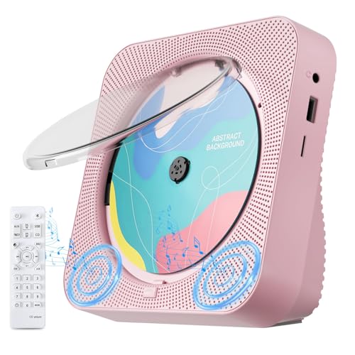 CD Player Portable with Bluetooth 5.1Desktop CD Player with HiFi Sound Speakers,Remote Control,Dust Cover,LED Display,Boombox FM Radio,USB/AUX for Home (Pink)