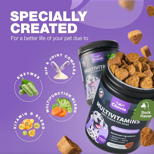 Dog Vitamins 15 in 1 - Dog Multivitamin Chews with MSM for Hip & Joint Health - Dog Supplement for Itchy Skin Relief - Multivitamin for Dogs Immune Support with Enzymes - Skin & Coat, Mobility Support