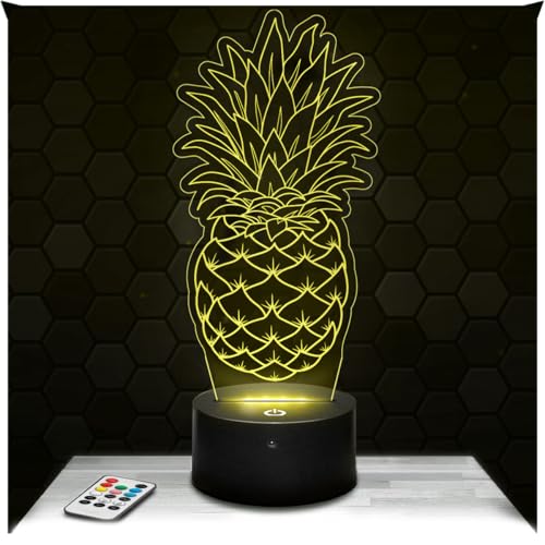 Lampephoto.fr - Lampe 3D Ananas, Veilleuse Tactile Led Illusion, Effet Hologramme 3D, Idée Cadeau Noël Anniversaire Garçon et Fille, Chambre d'Enfant ou...