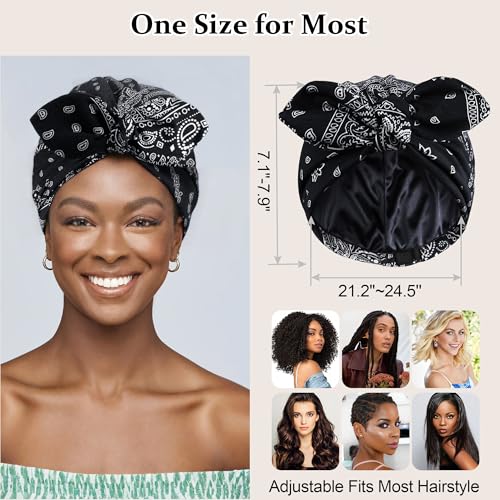 Image of Ababalaya Satin Lined Beanies for Women Chemo Headwear Silky Lined Cotton Sleeping Cap