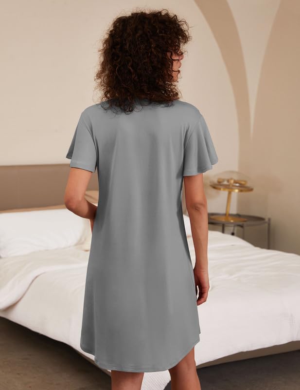 Image of Ekouaer 2 Pack Nightgowns for Women Short Sleeve Nightshirt Soft Sleepdress