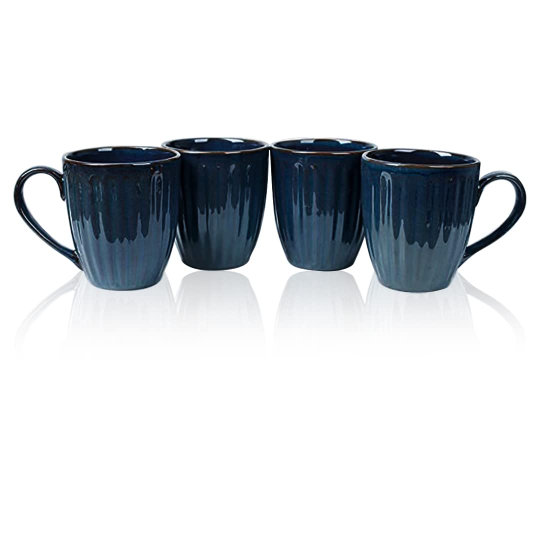 Mugs IndiaCeramic Glam Coffee Mugs Set of 4 Hot Tea and Coffee Cup Large Handle Dishwasher and Microwave Safe Ceramic Coffee Mug Ideal for Home Office (300 ml, Blue Glam Mugs)