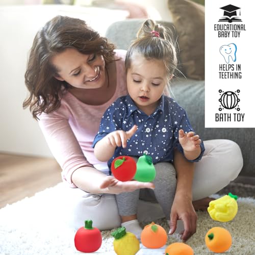 Image of Amazon Brand - Jam & Honey Baby Bath Toy Set of 10 for Toddlers I Colorful Combo of Fruit Set I Floating Bath Chuchu Toys (Multicolor)