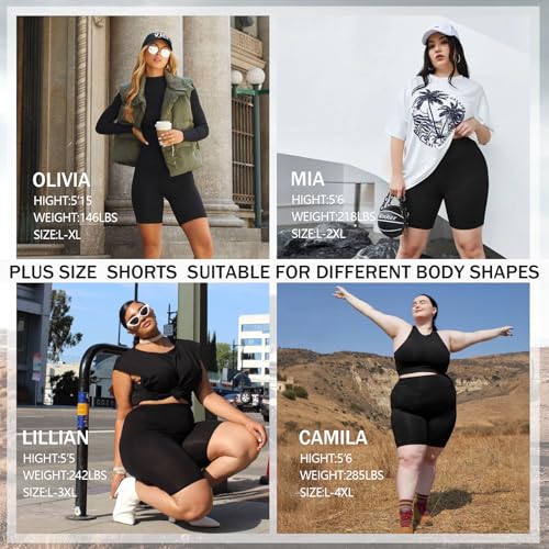 we fleece 4 Pack Women's Plus Size Biker Shorts 8''- High Waisted Tummy Control Yoga Gym Workout Spandex Athletic Shorts2