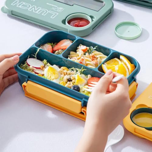 Cilox Bento Lunch Box for Kids with 4 Compartments 1300 ml (44 OZ), Utensils and Leak-Proof Lid, Microwave and Dishwasher Safe, Bento Box Adult Blue and Yellow - image 9