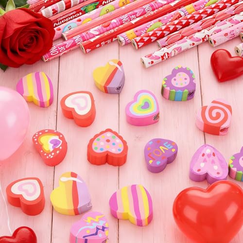 12 lápices Valentine con borrador de corazón gigante miniatura 2