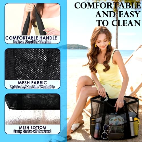 image for Fammart Mesh Beach Bag, Large Beach Tote with Zipper Pocket, Toys Pool