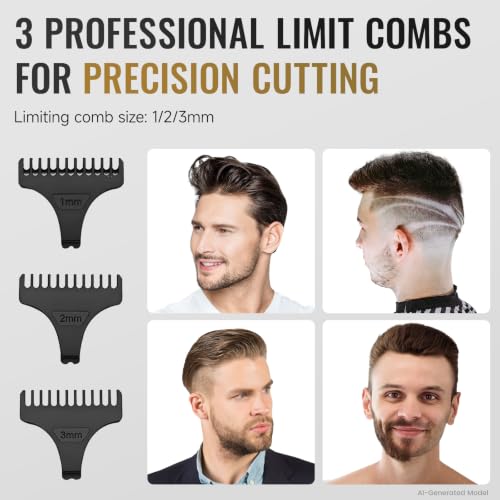 Image of Professional Hair Clippers for Men - Cordless Electric Beard Trimmer Waterproof Barber Clippers for Hair Cutting & Grooming with LED Display,3 Guide Combs