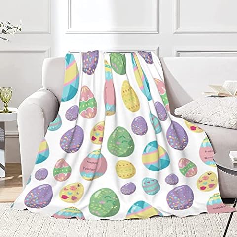 JOOCAR Flannel Throw Blanket Happy Easter Colorful Eggs Cozy&Soft Plush Blankets for Bed Couch Living Room Sofa Chair Cover