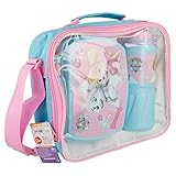Práctico set compuesto por botella, sandwichera y bolsa aislante con el que los niños tendrán todo lo necesario para sus almuerzos o meriendas en sus salidas fuera de casa. El conjunto está decorado con originales diseños basados en algunos de sus personajes favoritos, por lo que estarán encantados de llevárselas allá donde vayan. Todo queda perfectamente recogido dentro de la bolsa y listo para llevar de forma cómoda, gracias a su asa de mano o su correa para colgar. - Libre de BPA - Capacidad