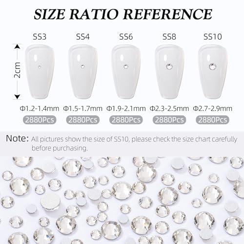 Image of Crystal Clear Flatback Rhinestones SS4 (1.5-1.7mm), 2880pcs Glass Nail Gems, Non Hotfix Rhinestones for Nails, Crafts, Clothing, DIY Bling Decorations