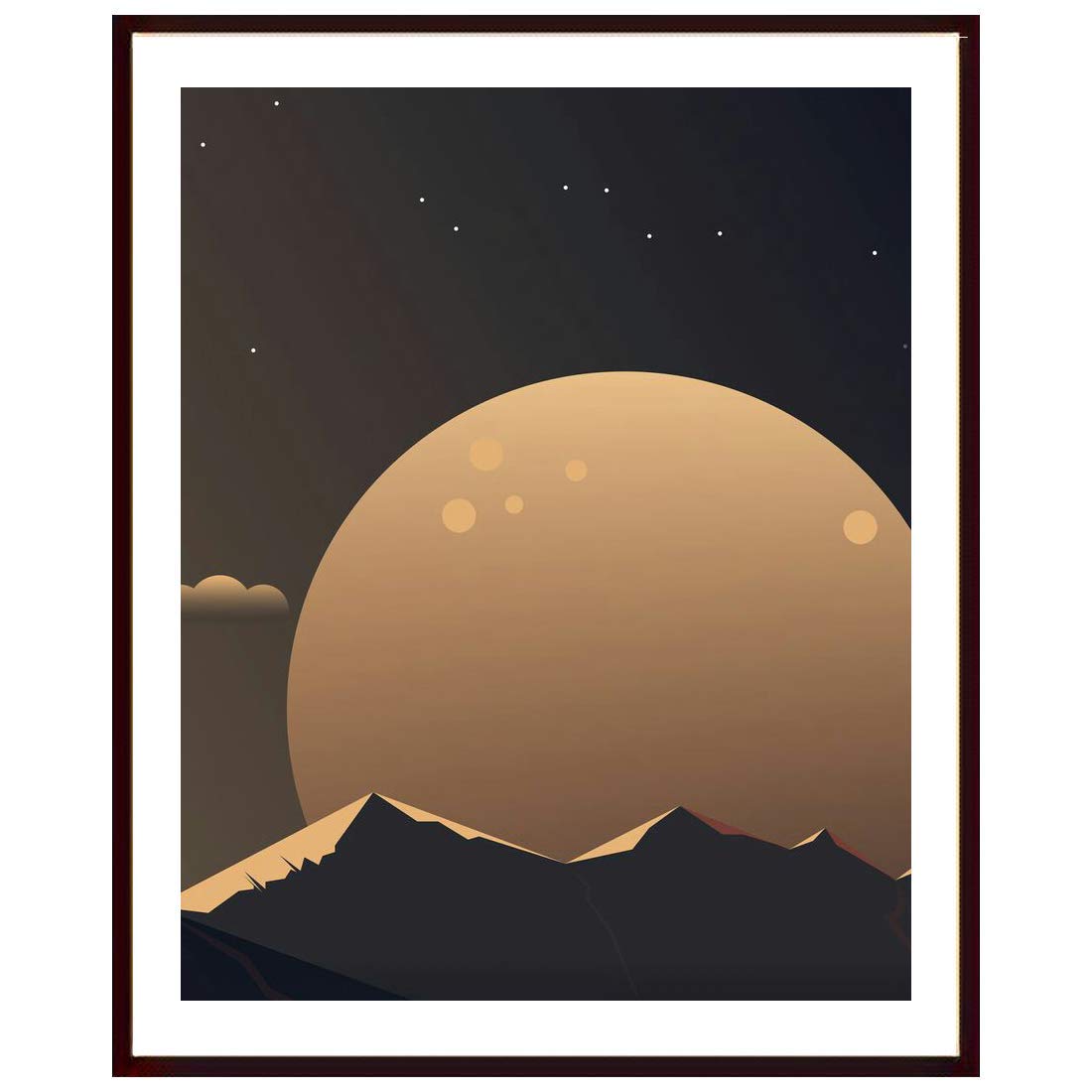 Art Shadow Images of Night Moon Photo frame | Matt Finished Print | Synthetic Wood frame without Glass | Frame for Living Room, Kitchen,Office,Restaurant Decoration | Gifting Purpose | Size(14x17)