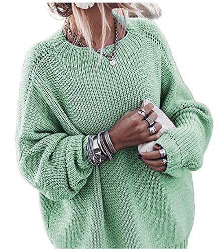 Doufine Suéter feminino de tricô para outono e inverno com manga comprida, Verde, X-Small