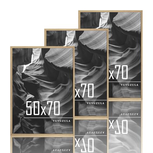 VUVUZULA Bilderrahmen 50x70cm Holz Holzrahmen 3er Set Eiche Fotorahmen MDF Rahmen Natur